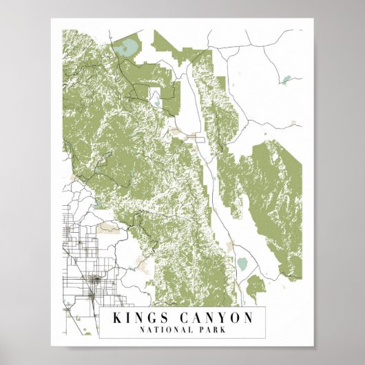 Kings Canyon National Park Retro Street Map Poster (Voorkant)