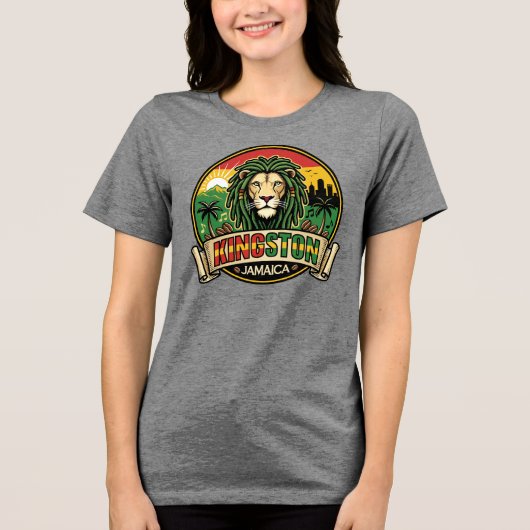 Kingston Jamaica Island Caribbean Tri-Blend Shirt (Voorkant)
