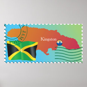 Kingston Jamaica-kaart en -vlag Poster