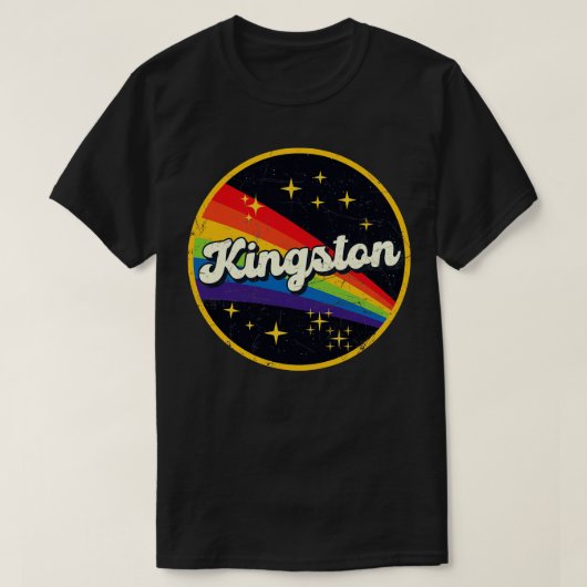 Kingston regenboog in ruimte grunge stijl t-shirt (Design voorkant)