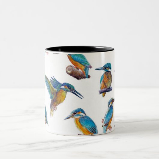 Kingvissers geschilderd op een witte achtergrond tweekleurige koffiemok (Center)