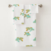 Kingyo Goldfish Blue en Oranje Bad Handdoek (Insitu)