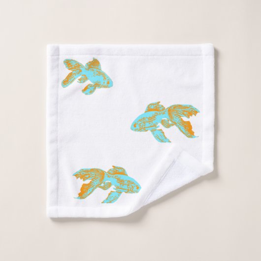 Kingyo Goldfish Blue en Oranje Bad Handdoek (Wasdoekje)