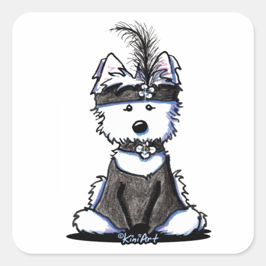 KiniArt 1920's Flapper Westie Vierkante Sticker (Voorkant)