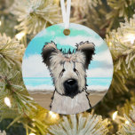 KiniArt Beach Briard Glass Ornament<br><div class="desc">KiniArt Beach Briard hondenkunst van de hedendaagse PUP artiest,  Kim Niles. © Kim Niles,  KiniArt™ - Alle rechten voorbehouden.</div>