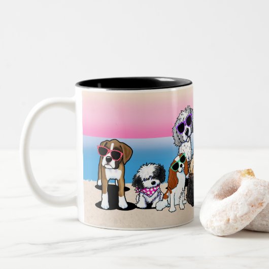 KiniArt Beach Dogs Coffee Mok (Met donut)
