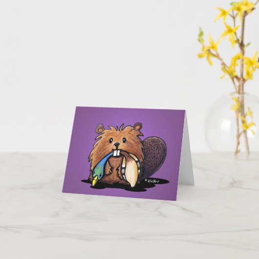 KiniArt Beaver II Note Cards Kaart (Gele Bloem)