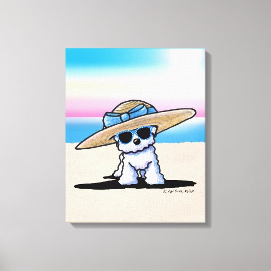 KiniArt Bichon Frise Dog Beach Canvas Afdruk (Voorkant)