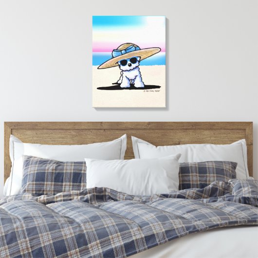 KiniArt Bichon Frise Dog Beach Canvas Afdruk (Insitu (Slaapkamer))