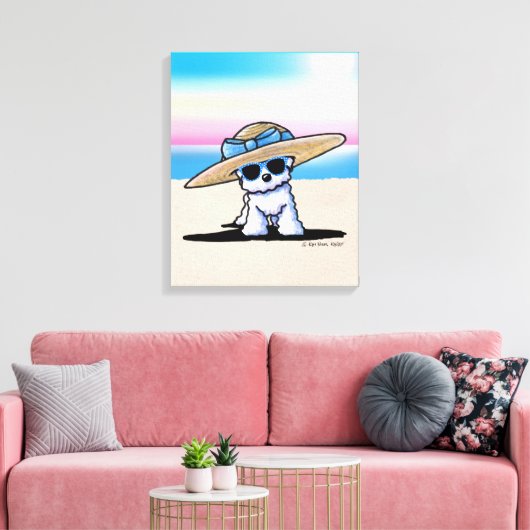 KiniArt Bichon Frise Dog Beach Canvas Afdruk (Insitu (Woonkamer))