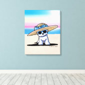 KiniArt Bichon Frise Dog Beach Canvas Afdruk (Insitu (Houten vloer))