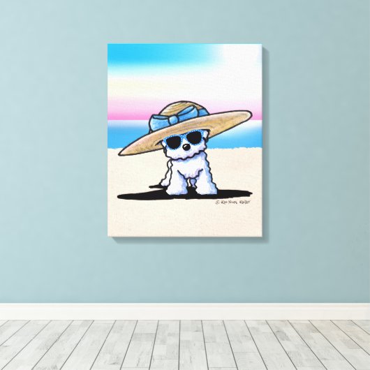 KiniArt Bichon Frise Dog Beach Canvas Afdruk (Insitu (Houten vloer))