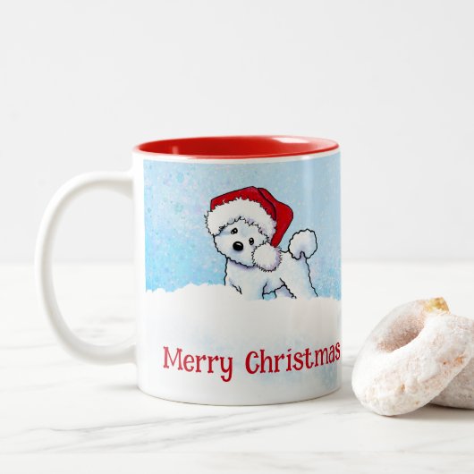 KiniArt Bichon Frise Kerstmis Tweekleurige Koffiemok (Met donut)