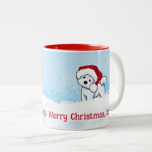 KiniArt Bichon Frise Kerstmis Tweekleurige Koffiemok (Voorkant rechts)