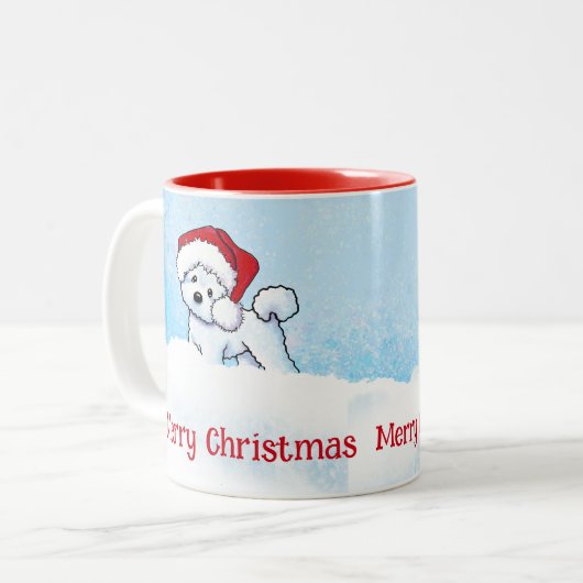 KiniArt Bichon Frise Kerstmis Tweekleurige Koffiemok (Voorkant links)