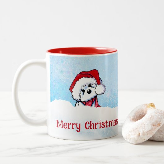 KiniArt Bichon Frise Kerstmis Tweekleurige Koffiemok (Met donut)