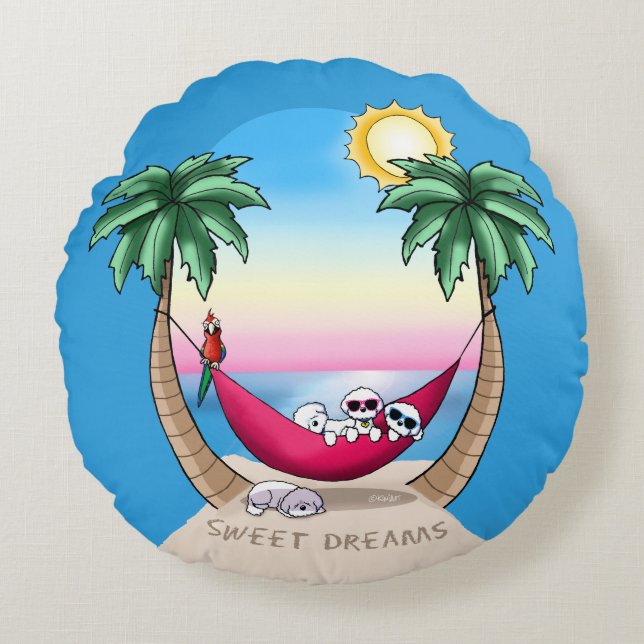 KiniArt Bichon Zoete Dromen Rond Kussen (Voorkant)