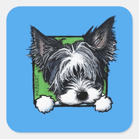 KiniArt Biewer Yorkie Large Square Sticker (Voorkant)