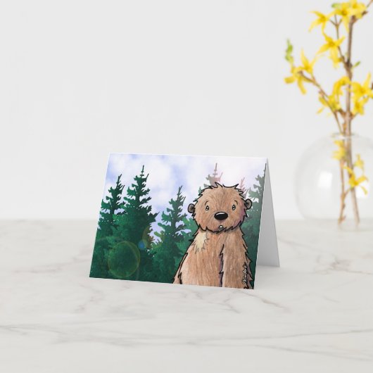 KiniArt Bigfoot Sasquatch Note Card Kaart (Gele Bloem)