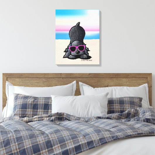 KiniArt Black Cocker Spaniel Dog Beach Canvas Afdruk (Insitu (Slaapkamer))