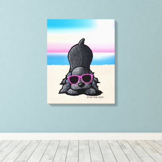 KiniArt Black Cocker Spaniel Dog Beach Canvas Afdruk (Insitu (Houten vloer))