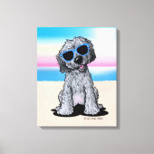 KiniArt Black Doodle Dog Beach Canvas Afdruk (Voorkant)