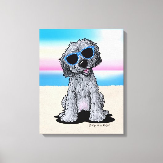 KiniArt Black Doodle Dog Beach Canvas Afdruk (Voorkant)
