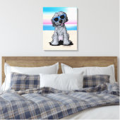 KiniArt Black Doodle Dog Beach Canvas Afdruk (Insitu (Slaapkamer))
