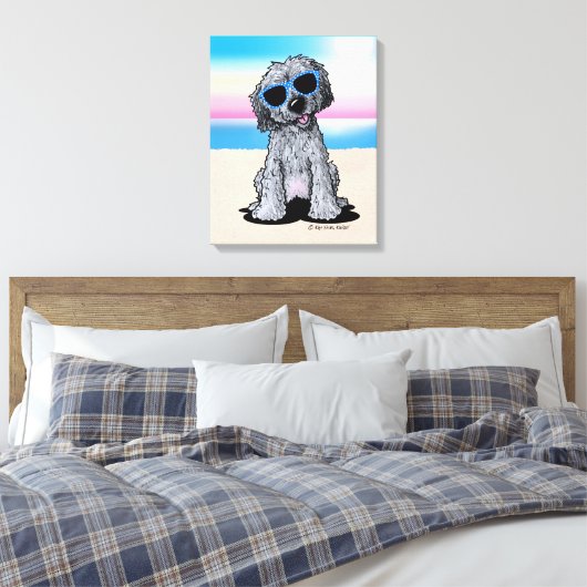 KiniArt Black Doodle Dog Beach Canvas Afdruk (Insitu (Slaapkamer))