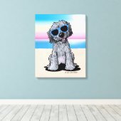 KiniArt Black Doodle Dog Beach Canvas Afdruk (Insitu (Houten vloer))