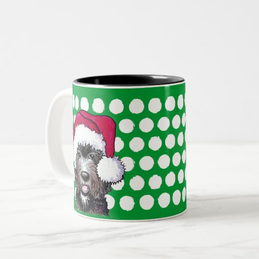 KiniArt Black Doodle Santa Two-Tone Coffee Mok (Voorkant links)