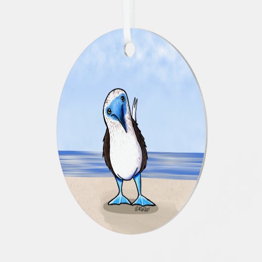 KiniArt Blauwe Gelaarsde Vogel Metaal Ornament (Voorkant links)