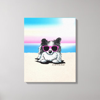 KiniArt Blue Merle Pomeranian Beach Canvas Afdruk