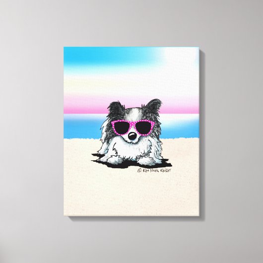 KiniArt Blue Merle Pomeranian Beach Canvas Afdruk (Voorkant)