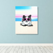 KiniArt Blue Merle Pomeranian Beach Canvas Afdruk (Insitu (Houten vloer))