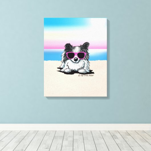 KiniArt Blue Merle Pomeranian Beach Canvas Afdruk (Insitu (Houten vloer))