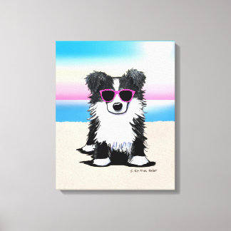 KiniArt Border Collie Dog Beach Canvas Afdruk