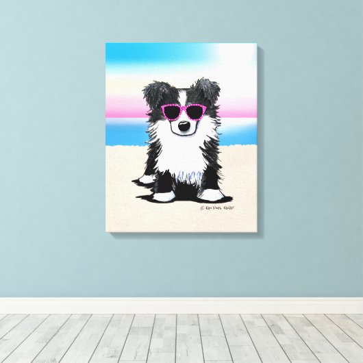 KiniArt Border Collie Dog Beach Canvas Afdruk (Insitu (Houten vloer))