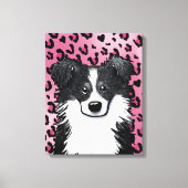 KiniArt Border Collie Pink Leopard Canvas Afdruk (Voorkant)