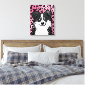 KiniArt Border Collie Pink Leopard Canvas Afdruk (Insitu (Slaapkamer))