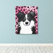 KiniArt Border Collie Pink Leopard Canvas Afdruk (Insitu (Houten vloer))