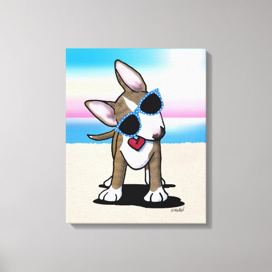 KiniArt Brindle Bull Terrier Dog Beach Canvas Prin Afdruk (Voorkant)