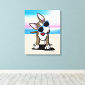 KiniArt Brindle Bull Terrier Dog Beach Canvas Prin Afdruk (Insitu (Houten vloer))
