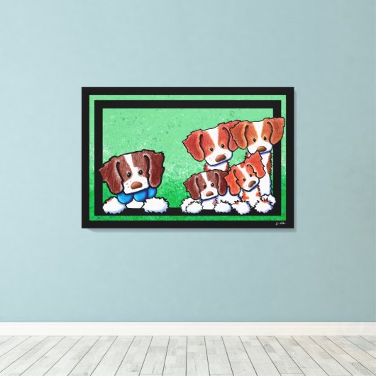 KiniArt Brittany Dogs Art Canvas Afdruk (Insitu (Houten vloer))