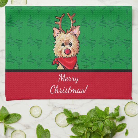 KiniArt Cairn Rendier Kerstmis Theedoek (Gevouwen)