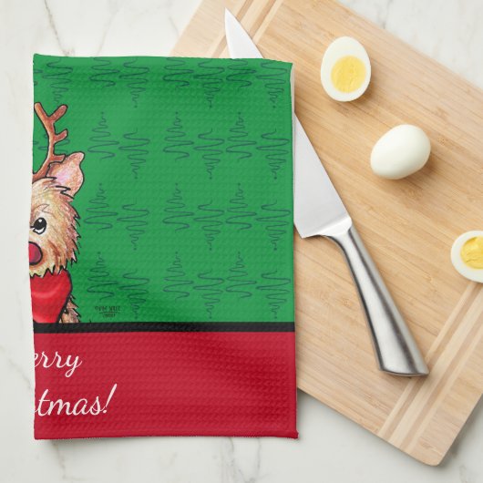 KiniArt Cairn Rendier Kerstmis Theedoek (Quarter Fold)