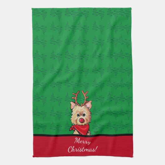 KiniArt Cairn Rendier Kerstmis Theedoek (Verticaal)