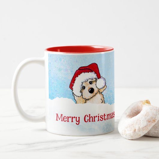 KiniArt Cavapoo Kerstmis Tweekleurige Koffiemok (Met donut)