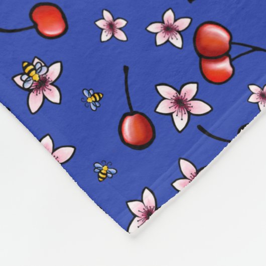 KiniArt Cherries Cherry Blossom Fleece Blanket Deken (Hoek)