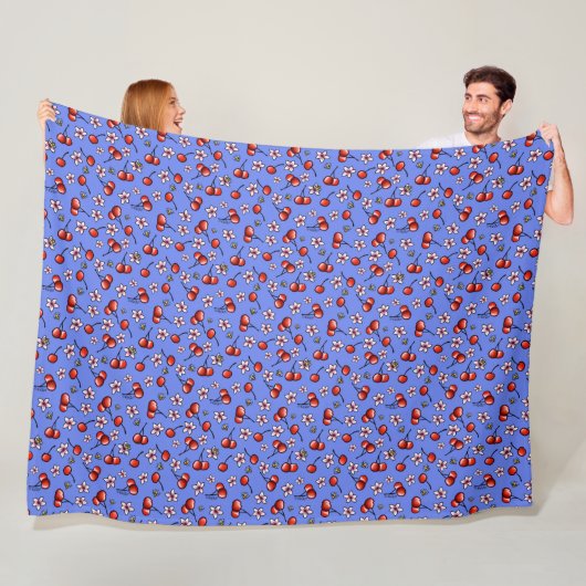 KiniArt Cherries Cherry Blossom Fleece Blanket Deken (In situ)